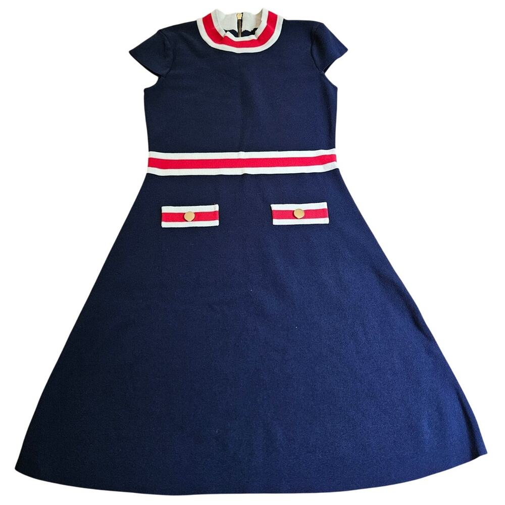 Alexa Admor Navy Knit Fit Flare Dress Small